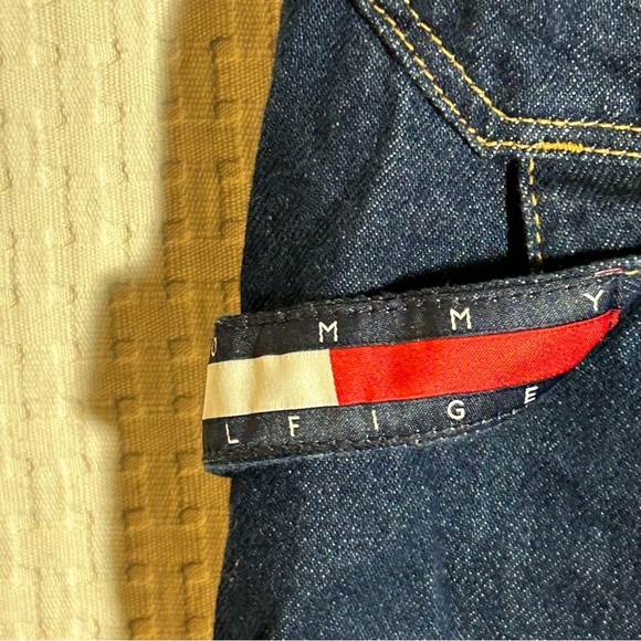 VINTAGE Y2K Tommy Hilfiger Shorts Sz 29 Blue Dark Denim Carpenter Baggy Wide Leg - Picture 11 of 14